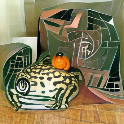 Cubist Frog and Art Deco Pumpkin