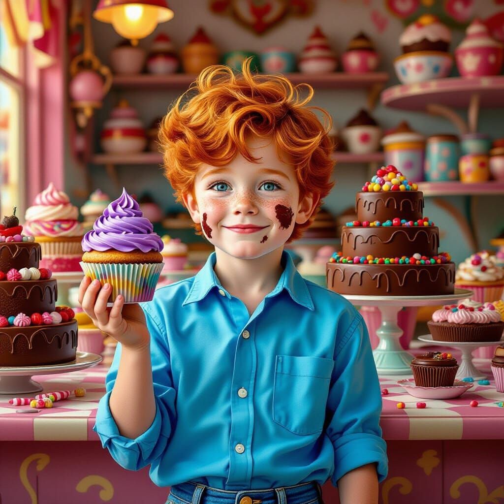 Mischievous Redhead in Candy Art Style Pastry Shop