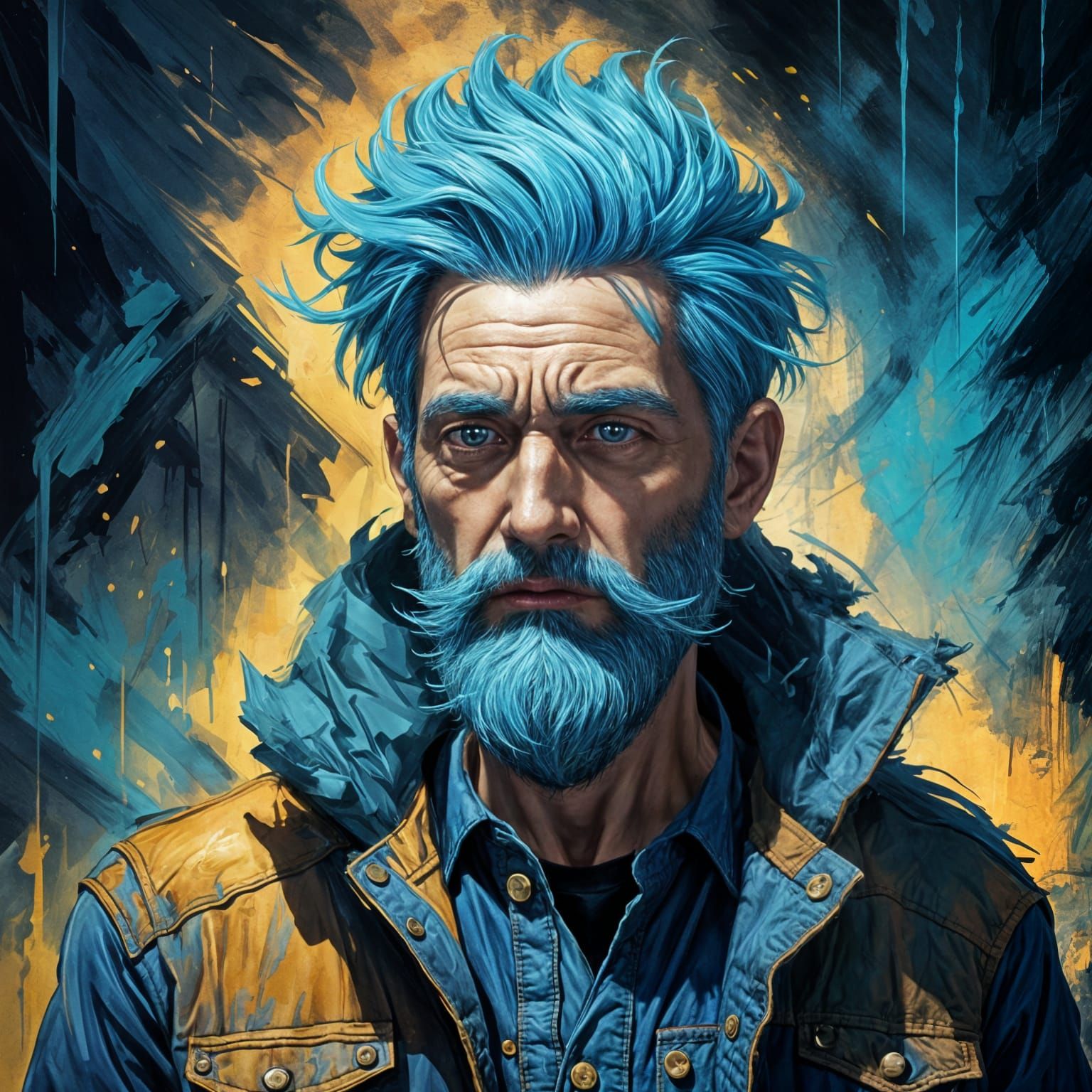 Man with Bright Blue Hair and Beard