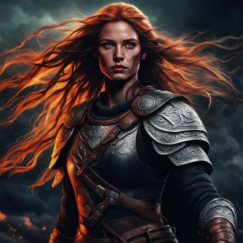 Valkyrie Warrior Woman in Dark Norse Battle
