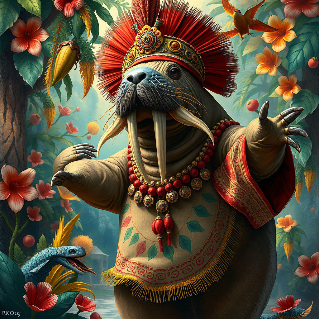 Walrus Dances Samba in Dreamlike Fantasy Art