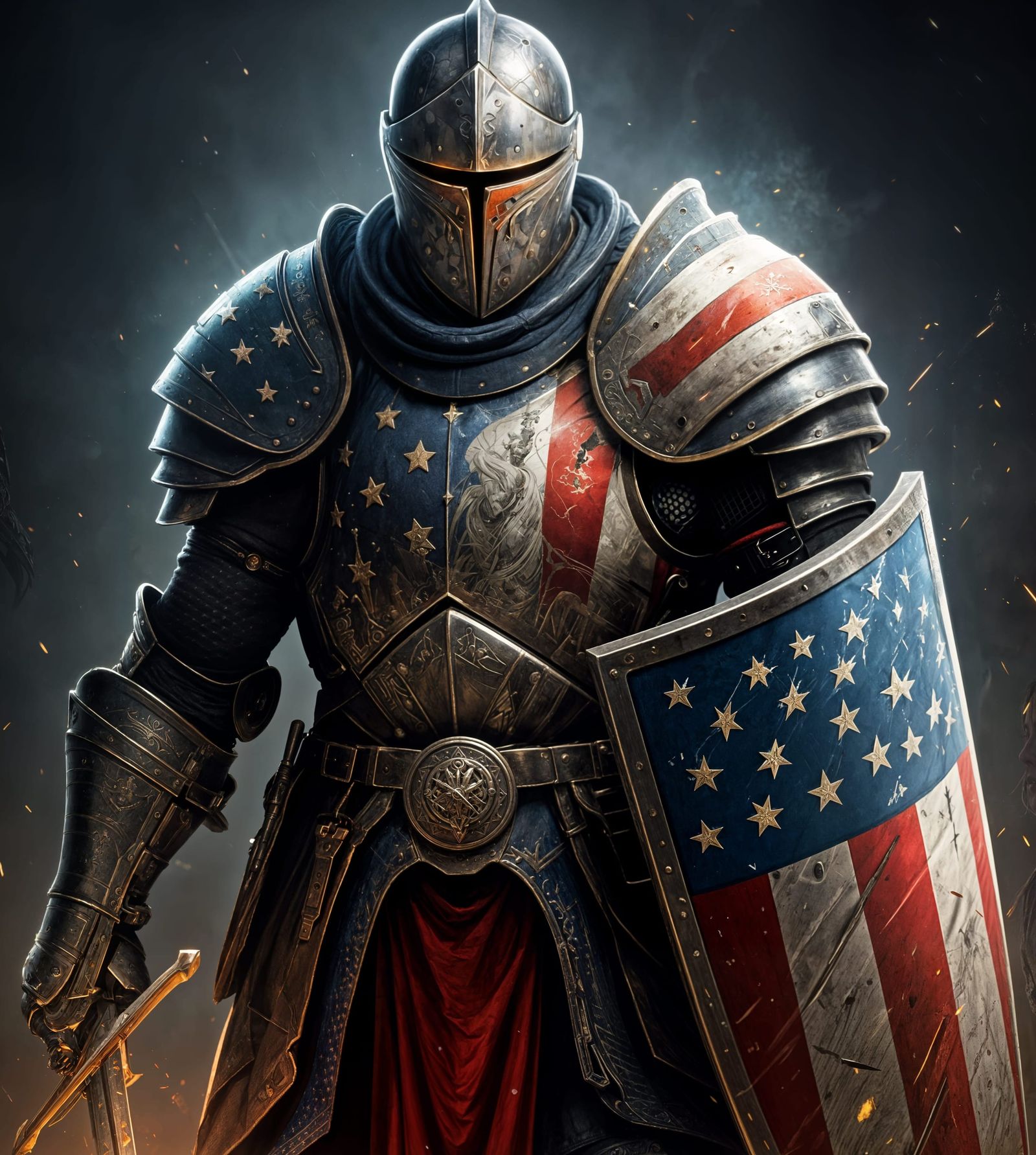 American Knight Concept Art in Dark Fantasy Style