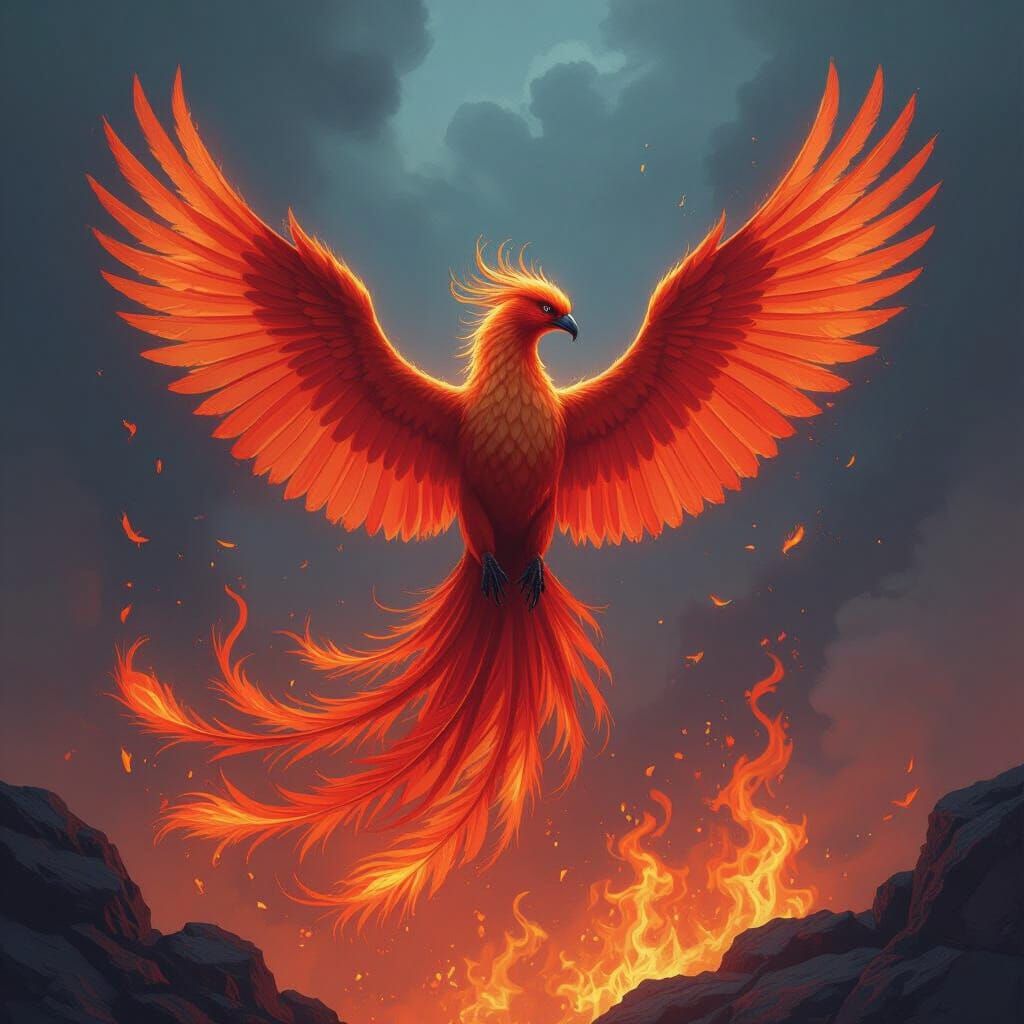 Majestic Phoenix Ablaze in Surreal Style