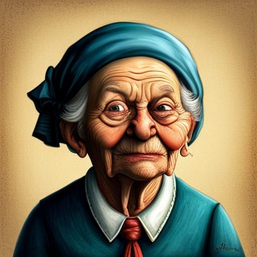 Surrealist Portrait of a Jovial Old Lady