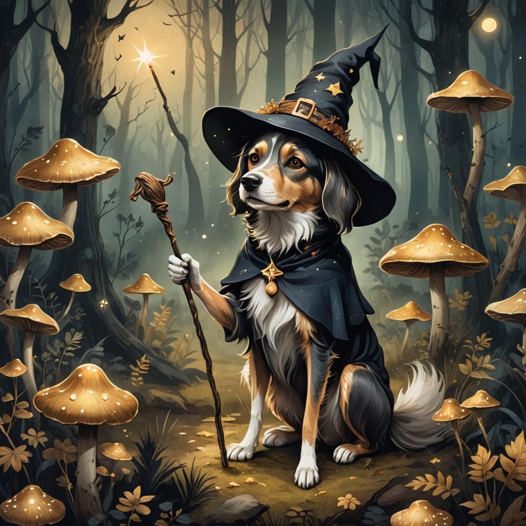 Whimsical Witch's Dog in Enchanted Forest