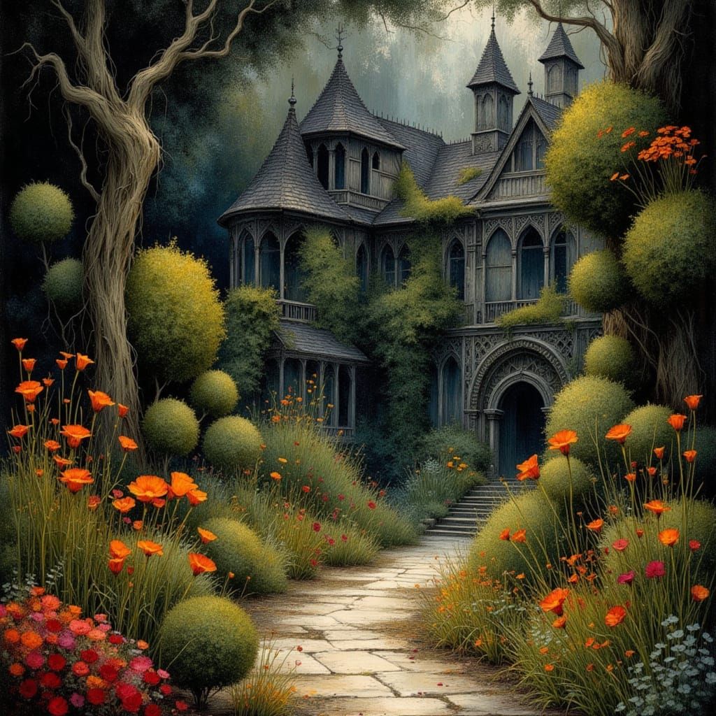 Eerie Gothic Mansion Greenhouse in Macabre Style