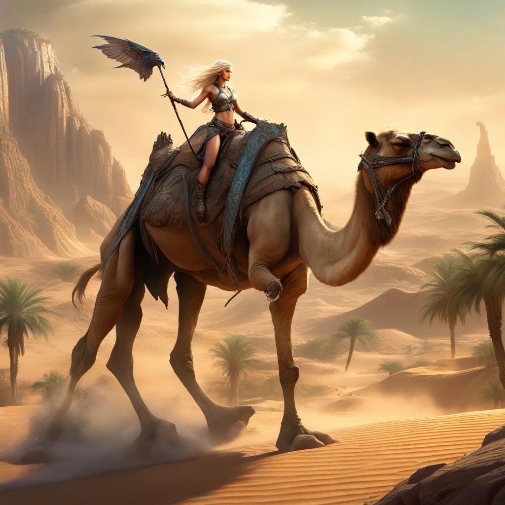 Fantasy Princess Rides Camel Creature into Jungle