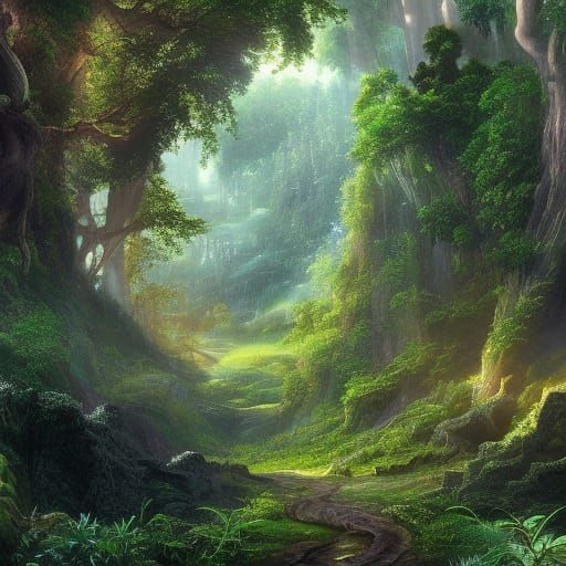 Detailed Lush Greenery in Fantasy Concept Art