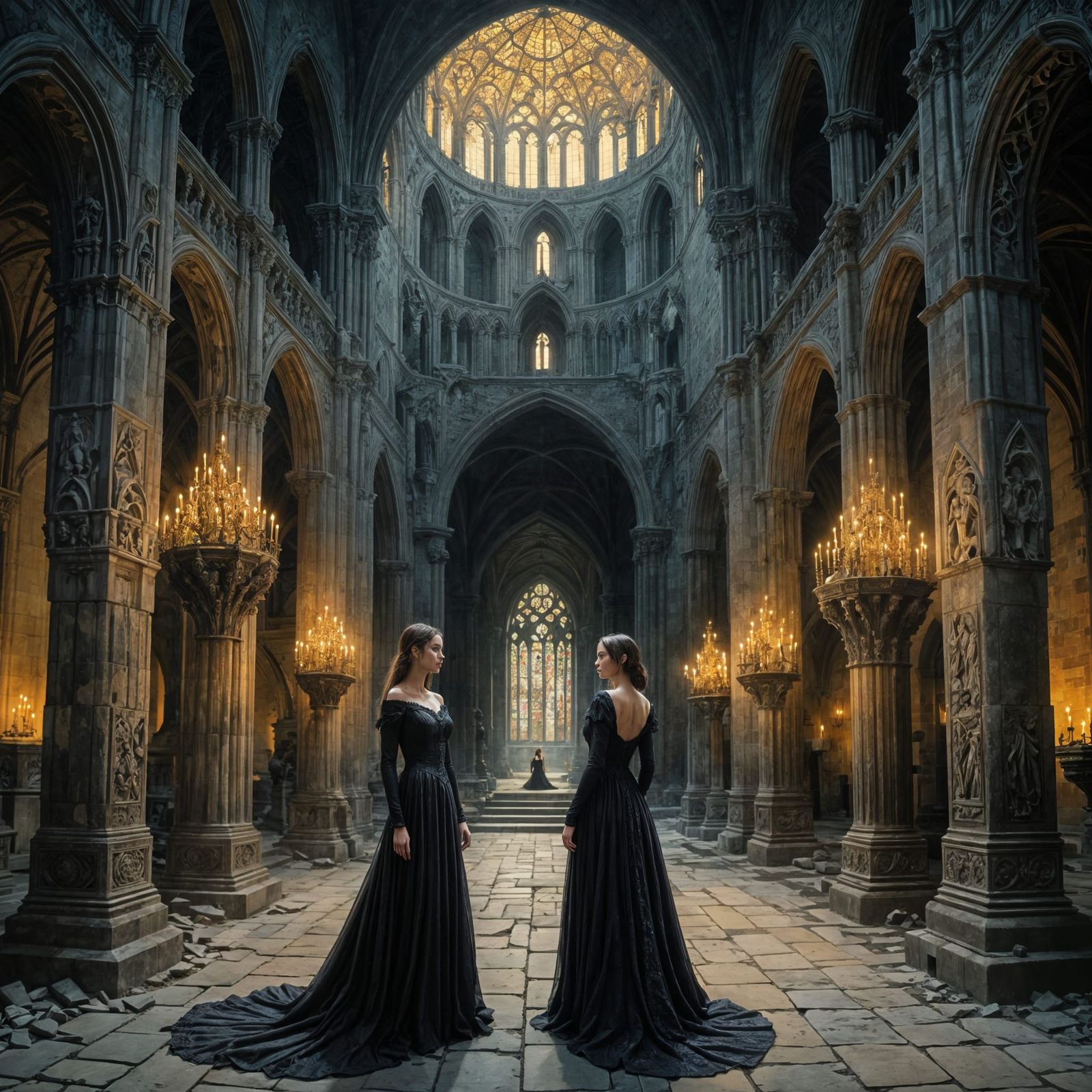 Eerie Gothic Girl in Exquisite Dark Scene