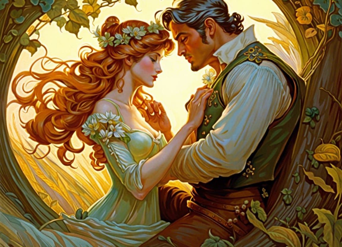 Lovers Entwined: Antique Fairy Tale Illustration