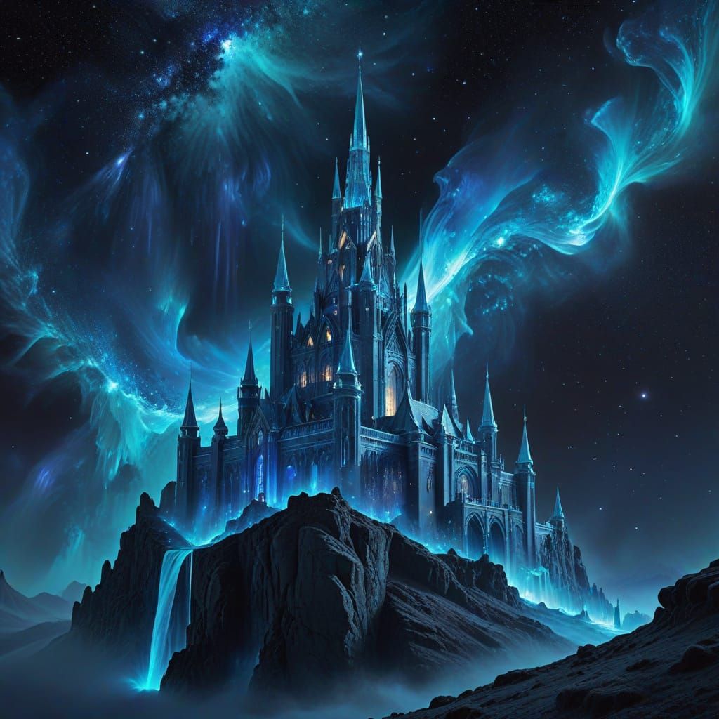 Luminous Celestial Palace in Azure Void