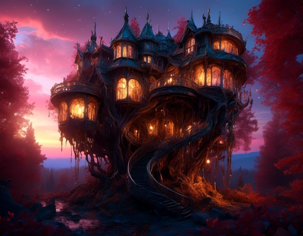 Bioluminescent Treehouse Mansion in Fantasy Setting