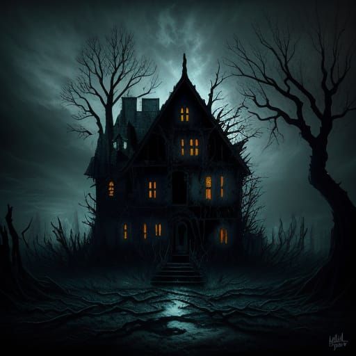 Eerie Shadow Monster in Ruined House: Dark Fantasy