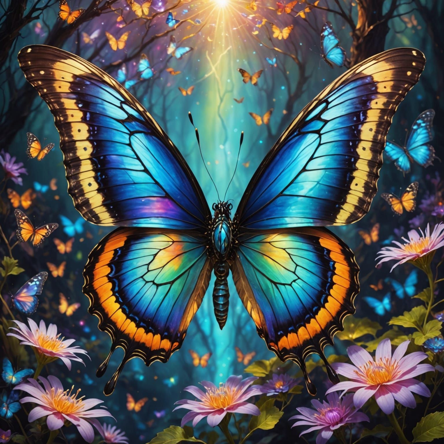 Iridescent Fractal Butterfly in Surreal Dreamscape