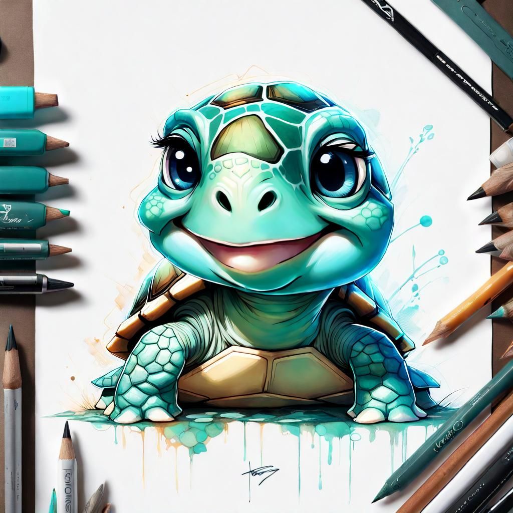Turquoise Turtle Portrait in Detailed Digital Art