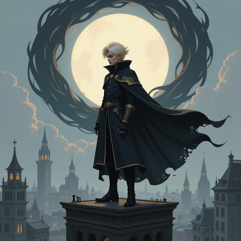 Eerie Cityscape: Teenager with Magic in Digital Art