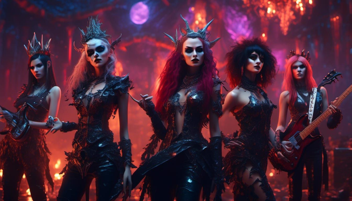 Vampiric Women's Rock Band in Hyperreal Detail