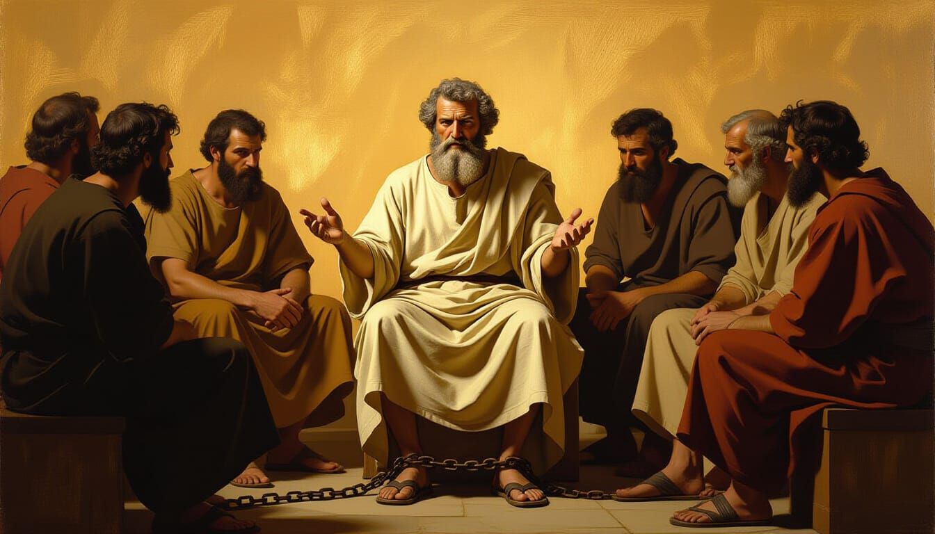 Epictetus Teaching Disciples in Golden Light