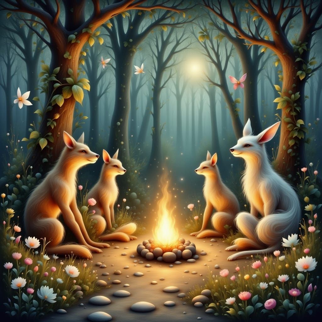 Ethereal Woodland Fairies Tell Campfire Stories