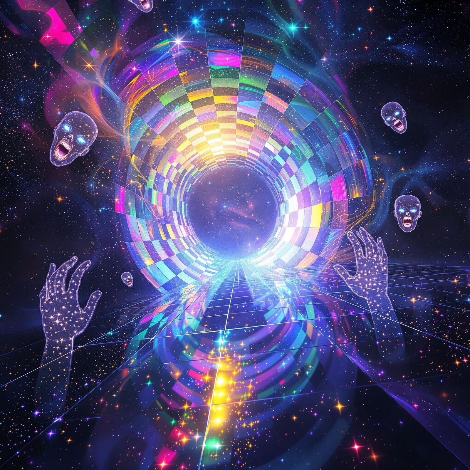 Checkered Tunnel in Space: A Surreal Digital Rendering