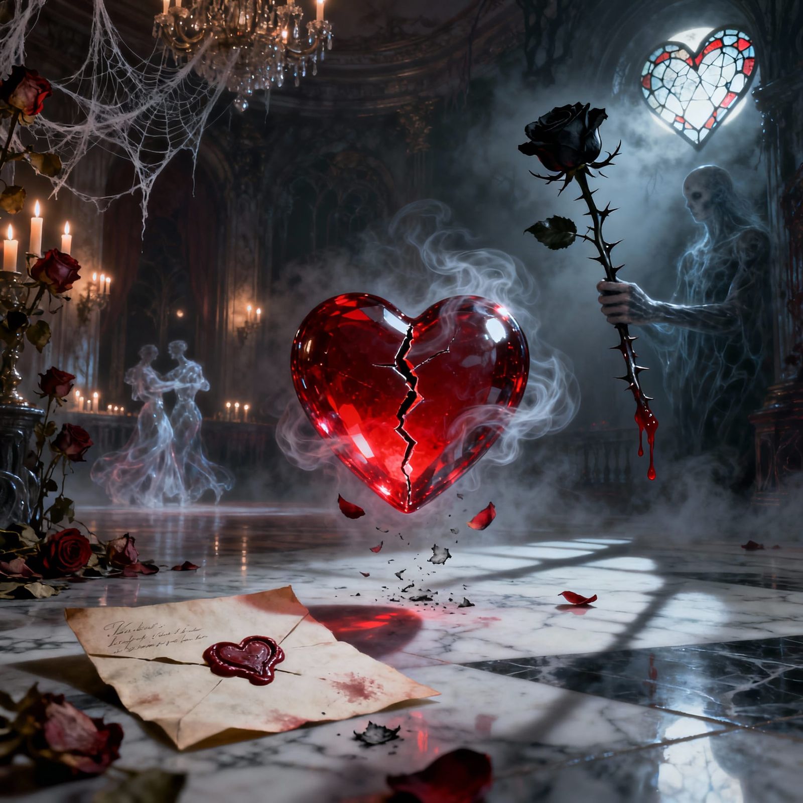 Gothic Valentine's Day: Cracked Glass Heart in Haunted Ballr...