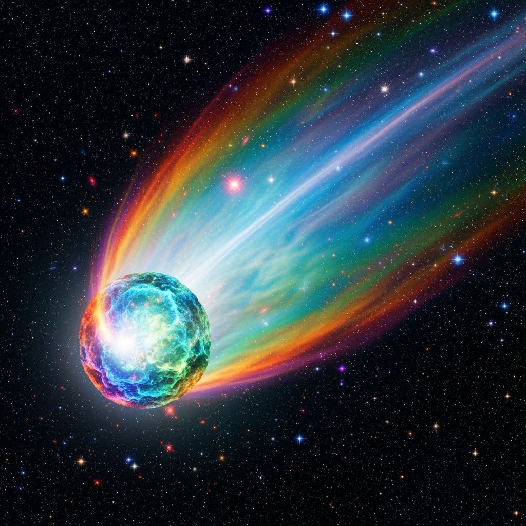 Iridescent Comet Hurtles Through Deep Space
