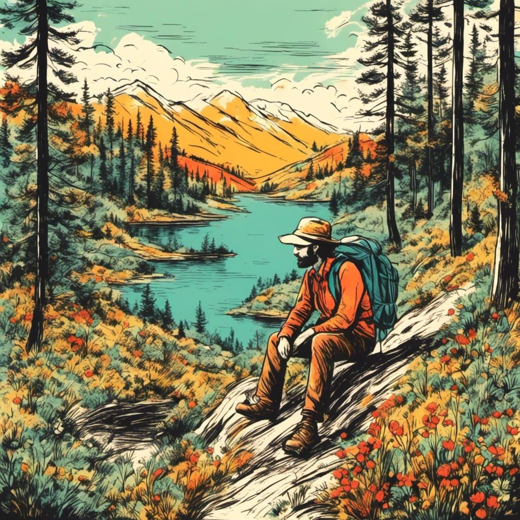 Vintage Drawing of a Journey into the Wild