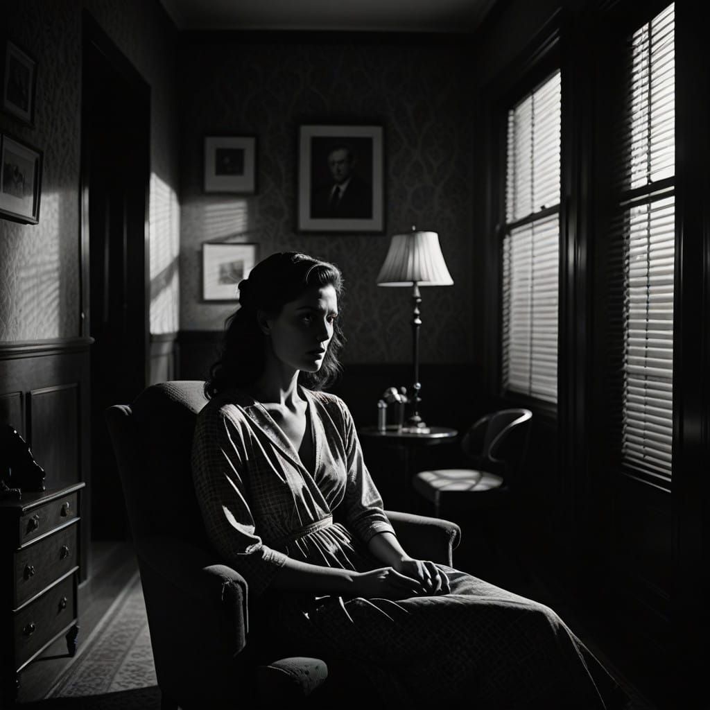 Fit Woman in Film Noir-Inspired Greyscale