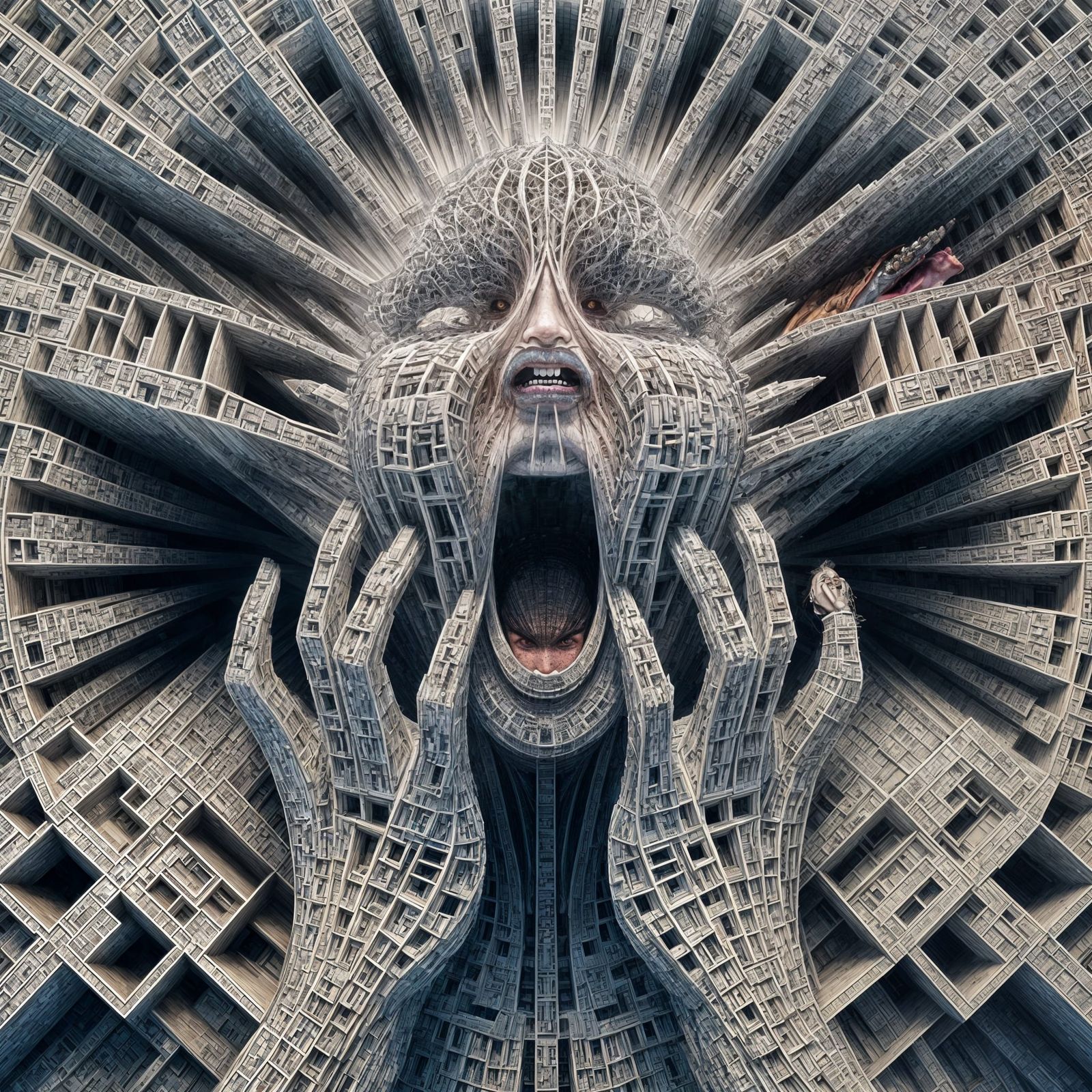 Fractal Female City Figure Scream of Hunger and Anger