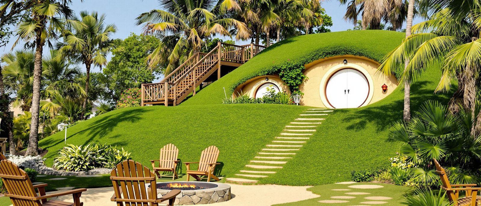 Hobbit House on Grassy Hill with Lush Garden