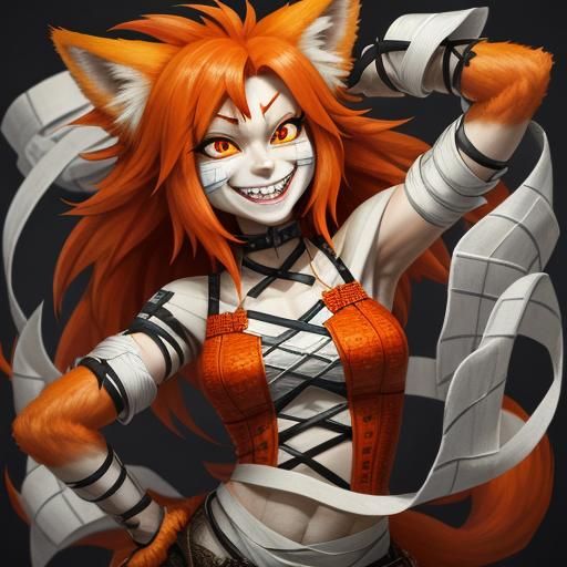 Bandaged Fox Girl with Sinister Grin