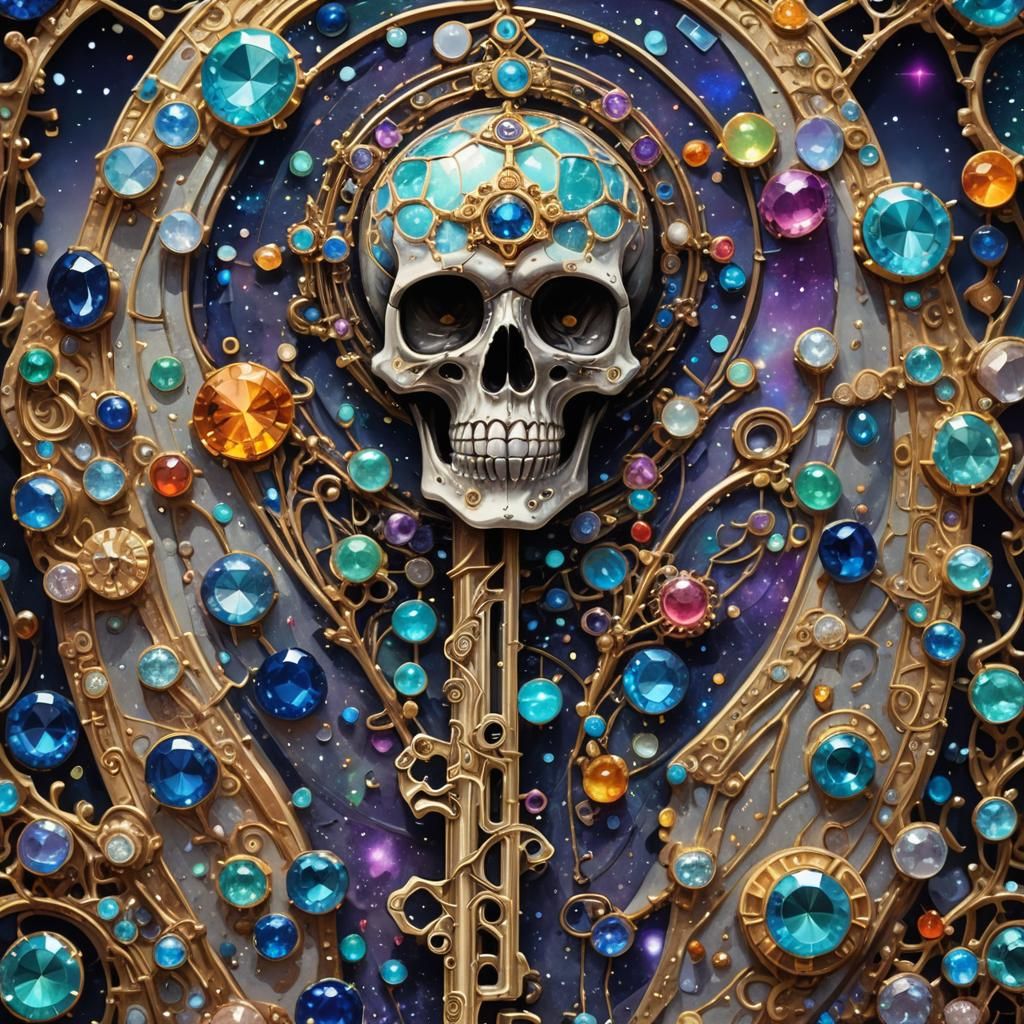 Gems Encrusted Skeleton Key: Cosmic Illustration