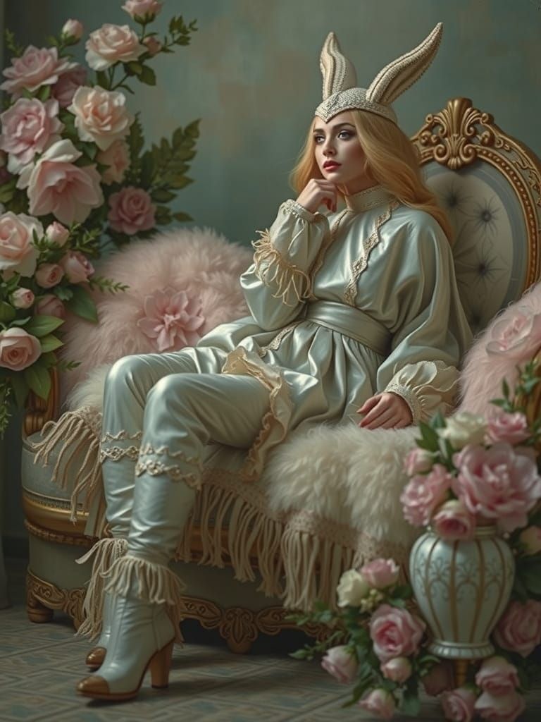 1950s Pin-Up Woman in Teal Dress, Atmospheria Style