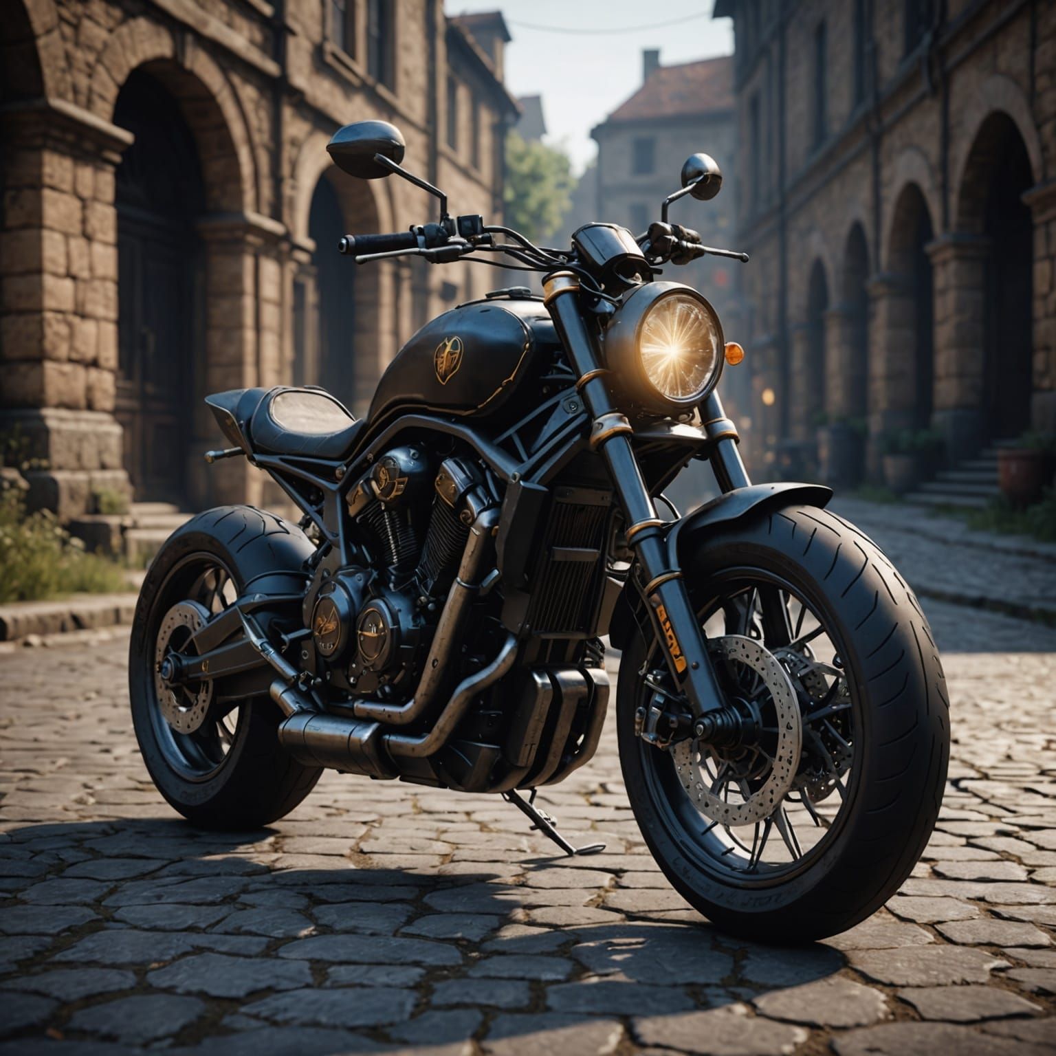 Medieval Motorcycle in 3D Game Cinematic Style
