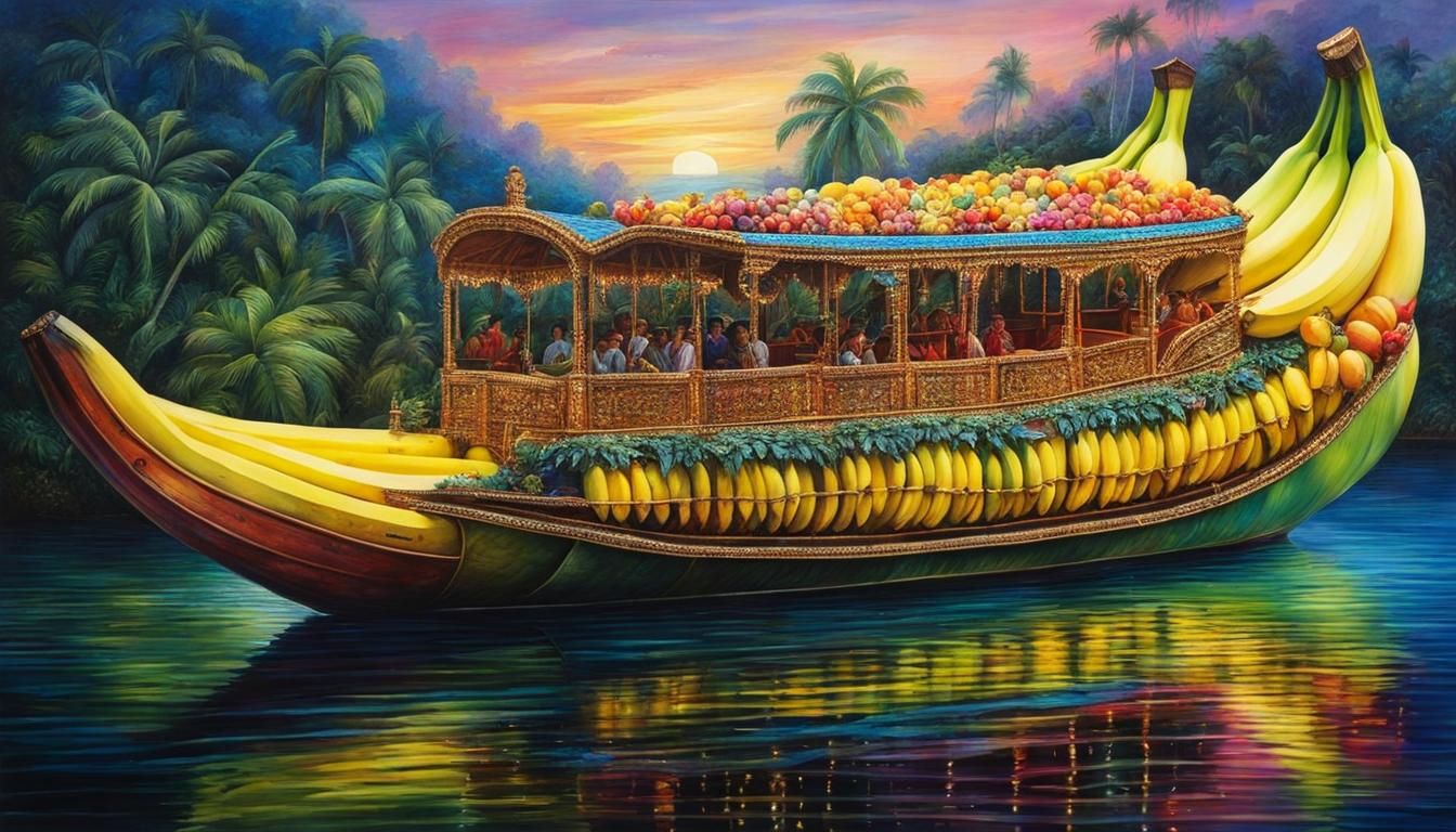 Fantastical Banana Boat in Watercolor Style