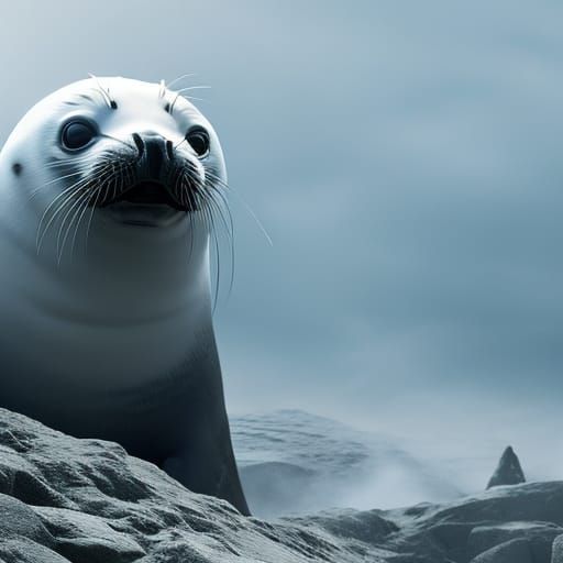 Adorable Baby Seal Smiling Upwards: Digital Painting