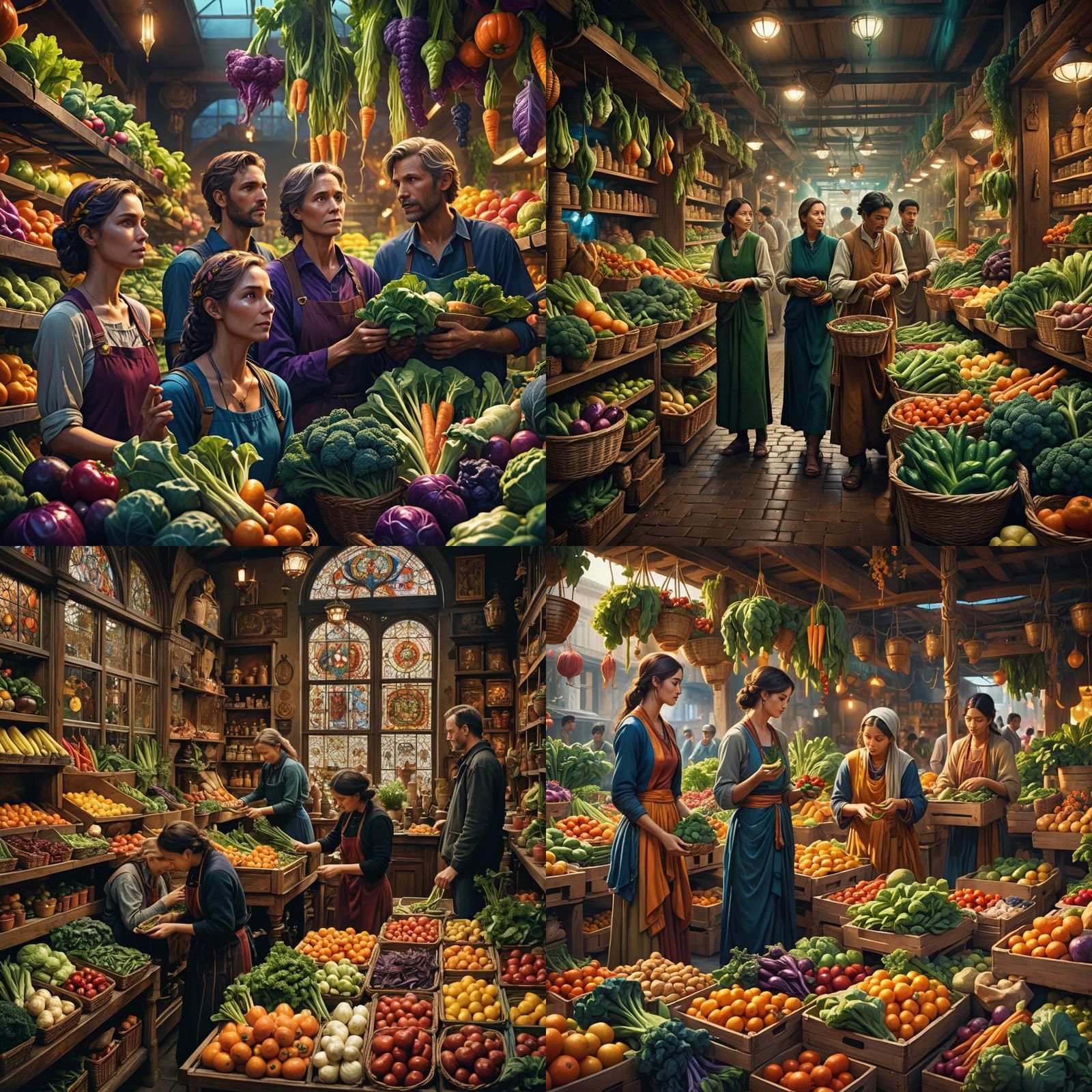 Vibrant Vegetable Store Scene in Detailed Matte Painting