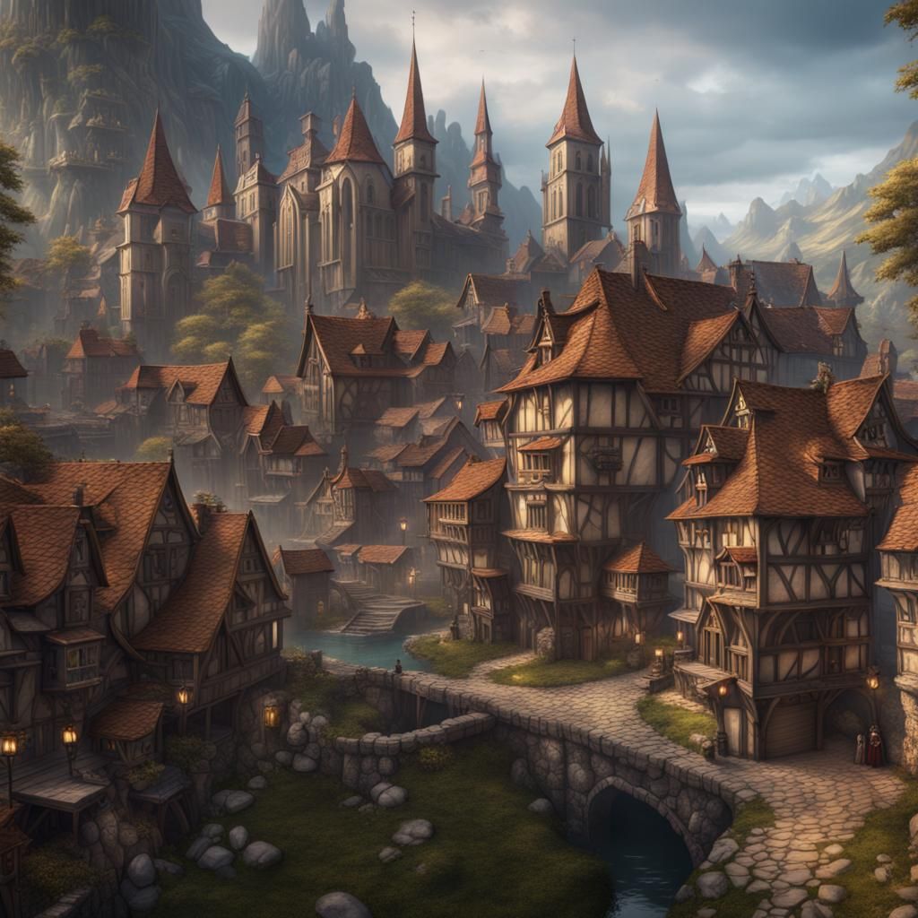 Fantasy Medieval Town Concept Art