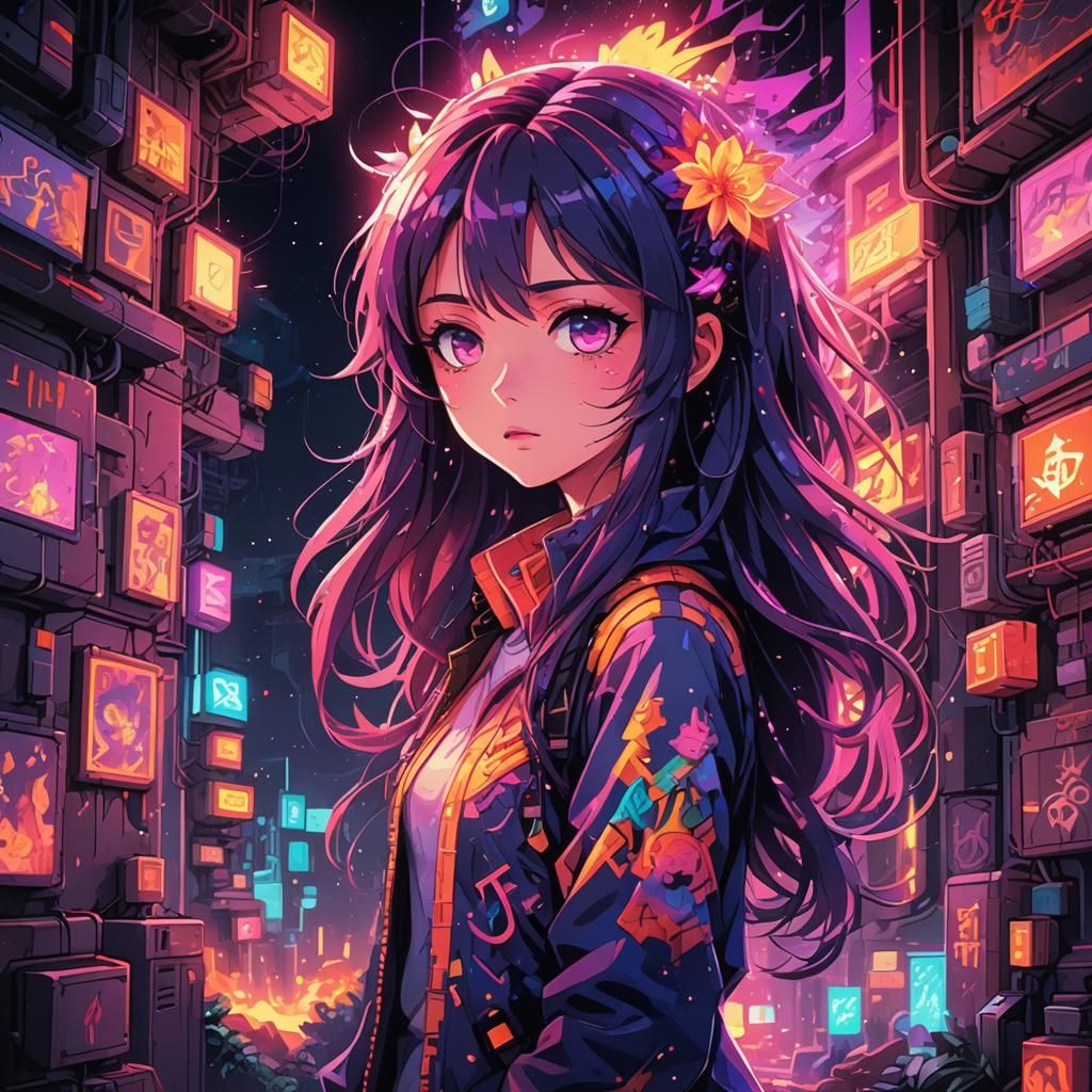 Psychedelic Graffiti Pixel Art in Anime Style