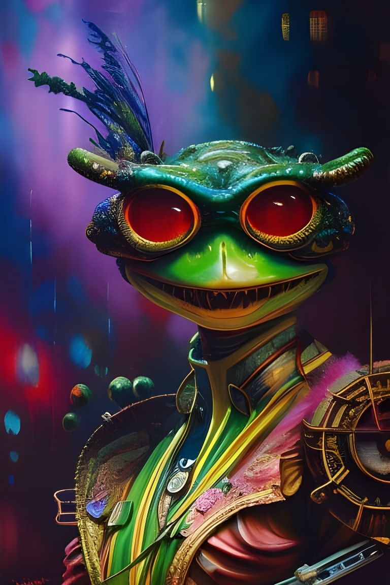 Cyberpunk Frog Artist Painting: Detailed Digital Art