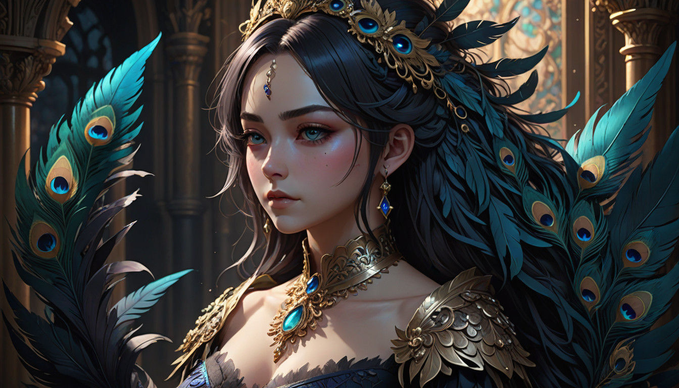 Gothic Princess in Vibrant Peacock Plumage