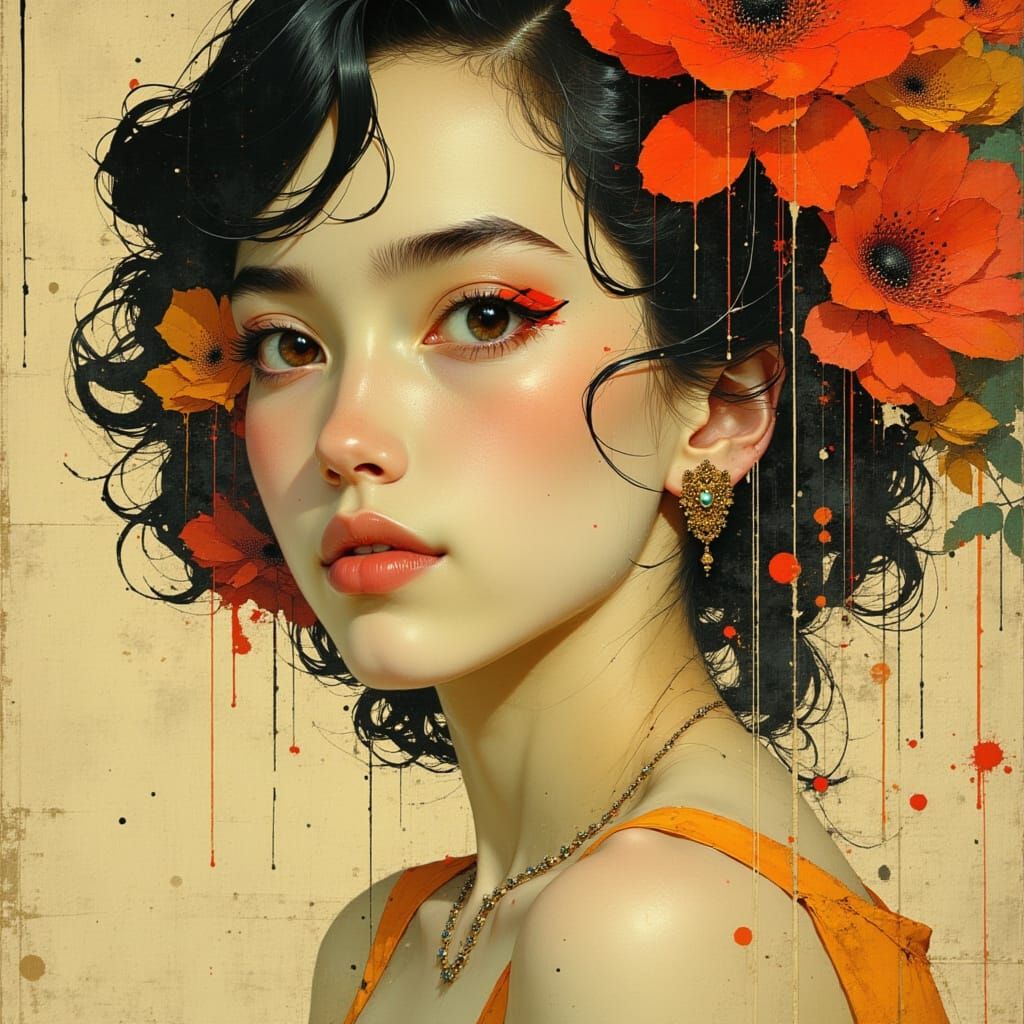 Elegant Woman Portrait in Art Nouveau Style