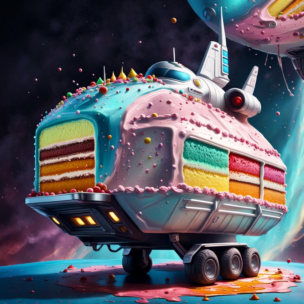 Hyperrealistic Spaceship with Cake Trailer Concept Art