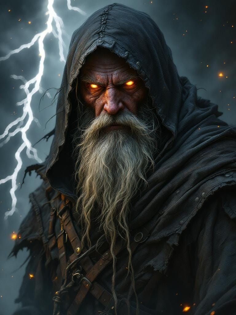 Ancient Sorcerer Portrait in Dark Fantasy Style