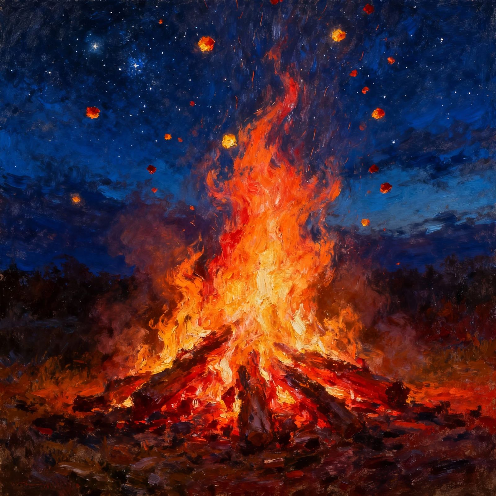 Majestic Bonfire Under Starry Night Sky