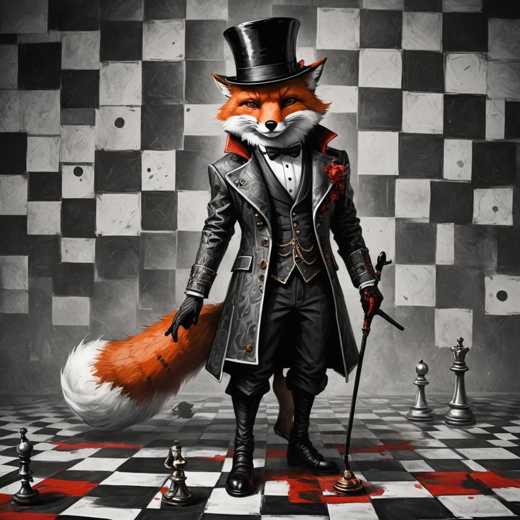 Square Fox on Chessboard Concept Art