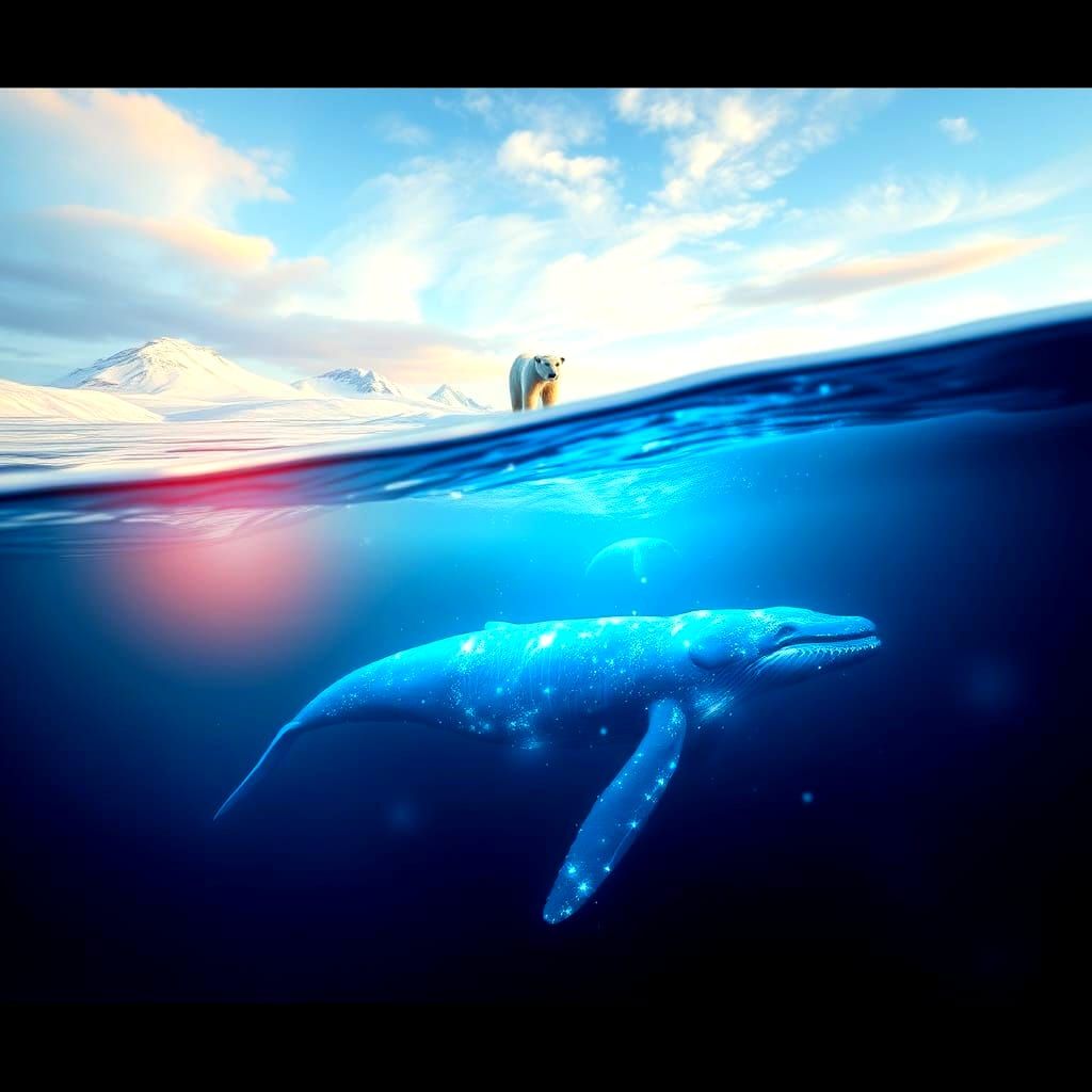 Arctic Polar Bear and Blue Whale in Harmony