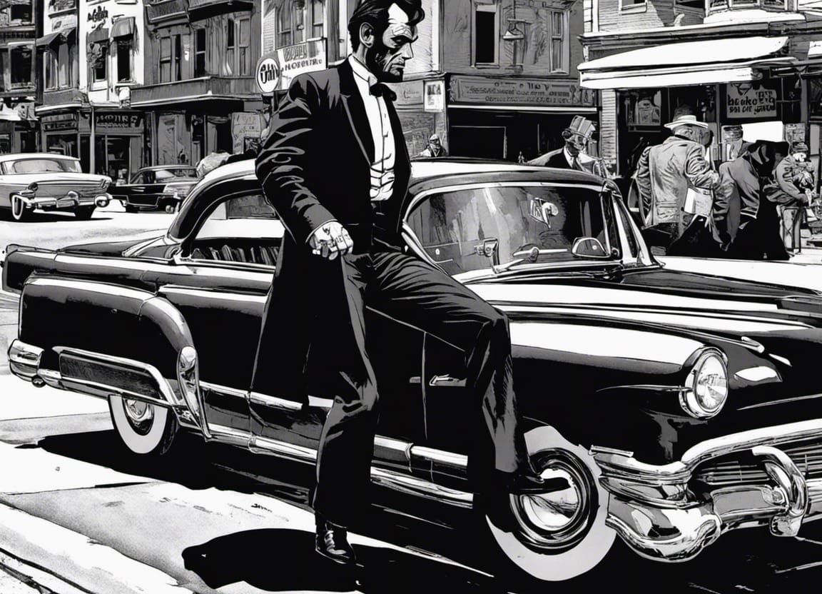 Abraham Lincoln Punches a Car in Comic Book Style