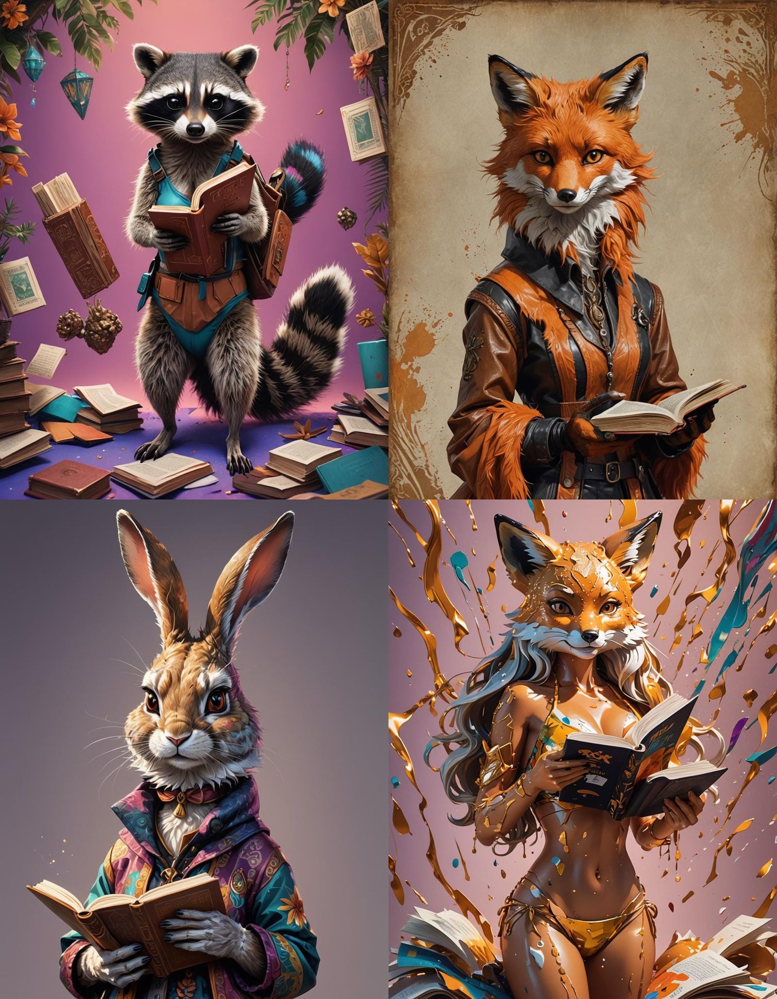Anthropomorphic Furry with Book in Hyperrealistic Style