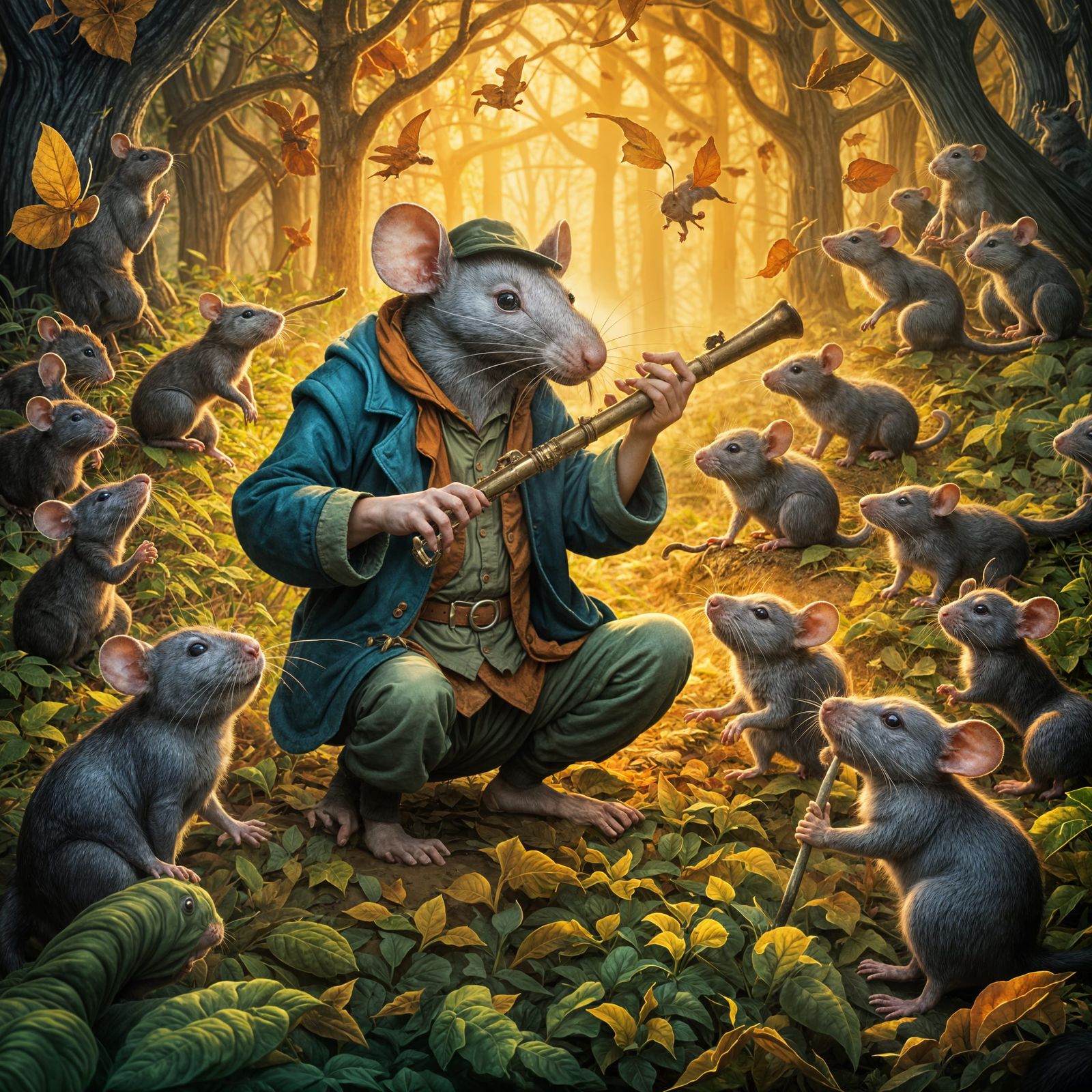 Enchanted Rat Catcher in a Mystical Forest